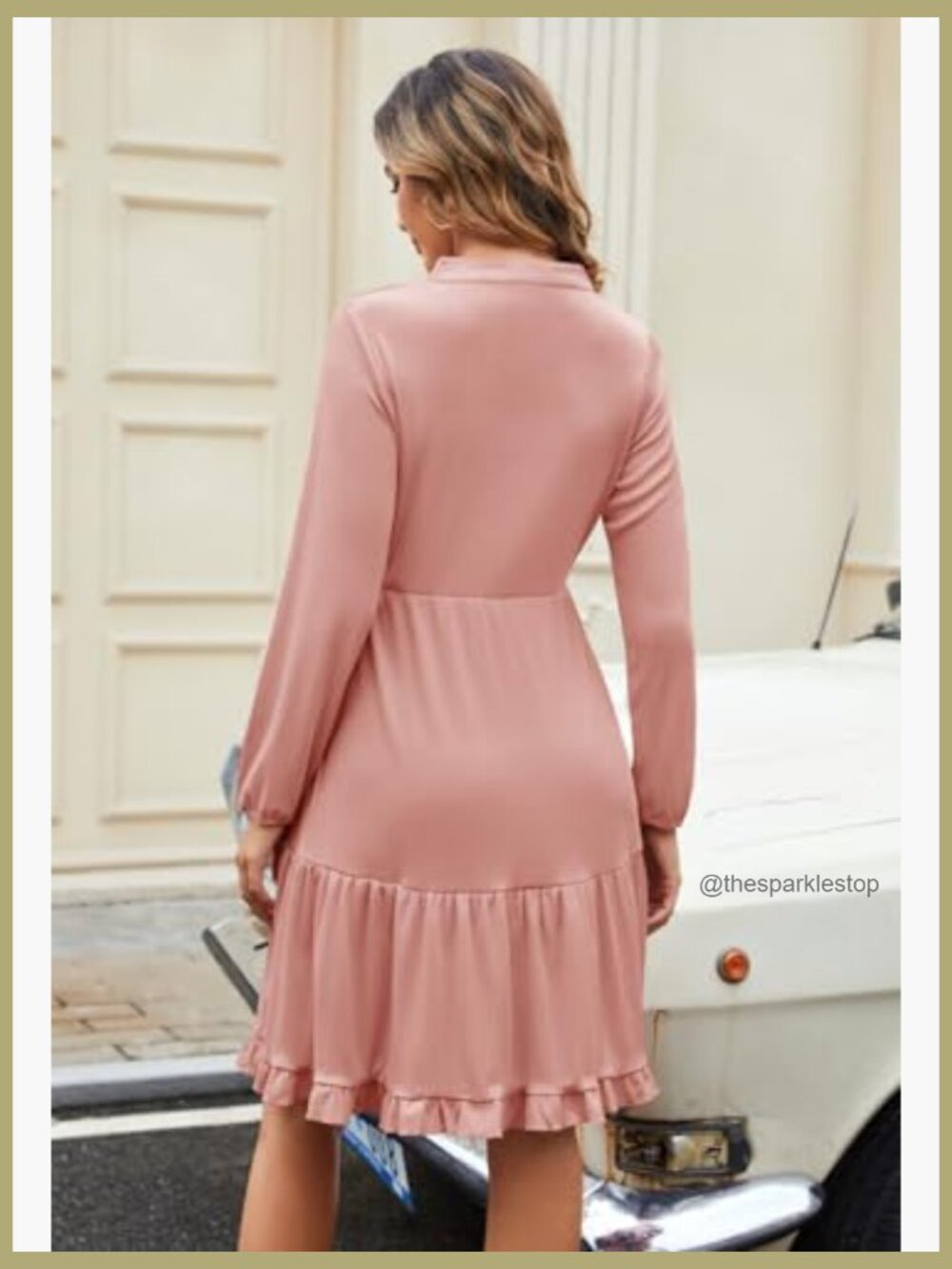 Casual Pleated Long Sleeve Midi Dress with Pockets - Picture 4 of 6